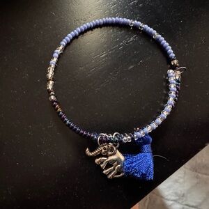 Beaded Blue Tassel Elephant Charm Bracelet